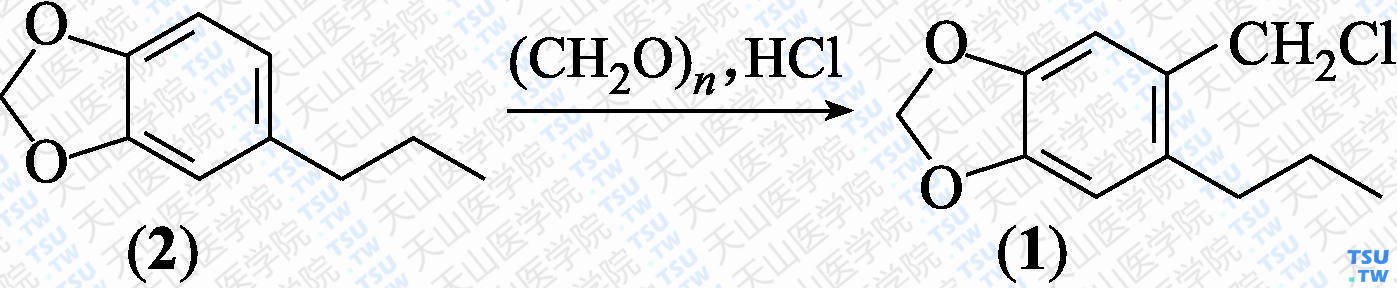 氯甲基二氢黄樟素（分子式：C<sub>11</sub>H<sub>13</sub>ClO<sub>2</sub>）的合成方法路线及其结构式