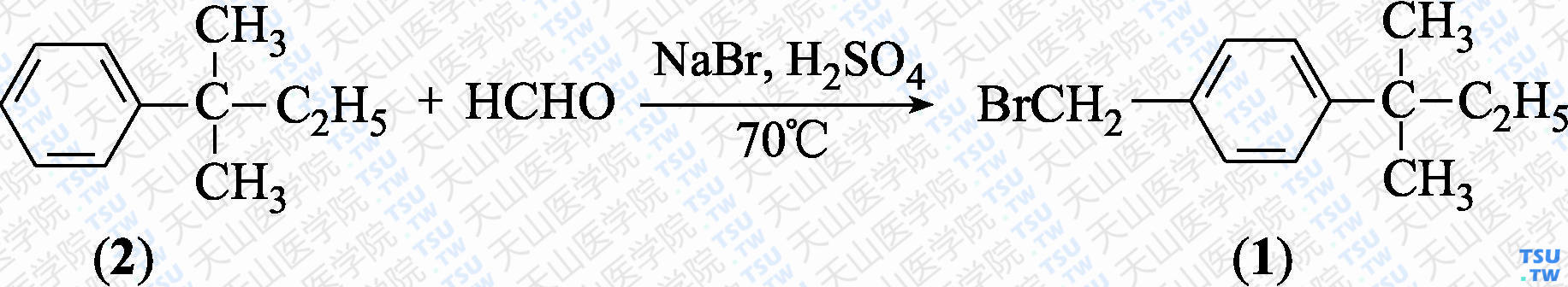 对叔戊基苄基溴（分子式：C<sub>12</sub>H<sub>17</sub>Br）的合成方法路线及其结构式