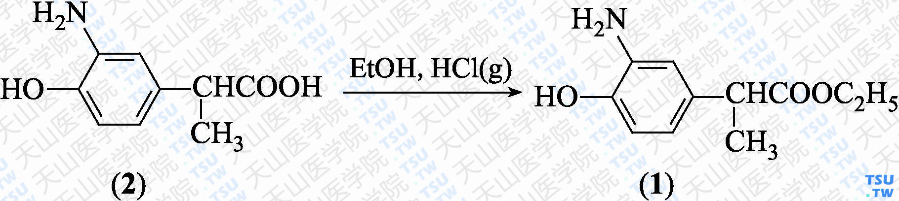 3-氨基-4-羟基苯基-<i>α</i>-甲基乙酸乙酯（分子式：C<sub>11</sub>H<sub>15</sub>NO<sub>3</sub>）的合成方法路线及其结构式