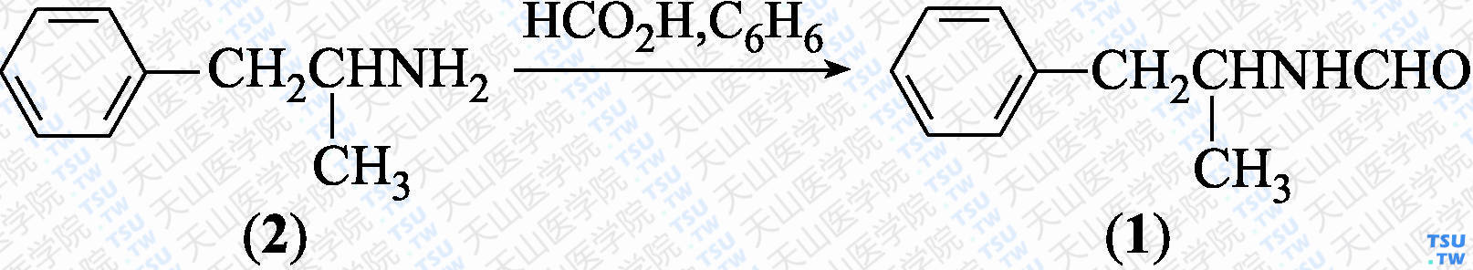 L-<i>N</i>-甲酰基-1-苯基-2-氨基丙烷（分子式：C<sub>10</sub>H<sub>13</sub>NO）的合成方法路线及其结构式