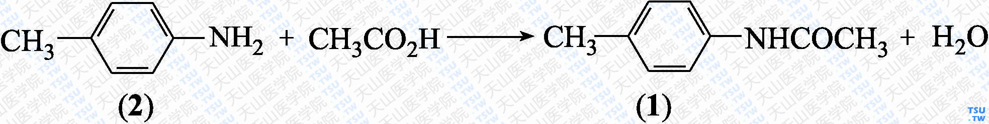 对甲基乙酰苯胺（分子式：C<sub>9</sub>H<sub>11</sub>NO）的合成方法路线及其结构式