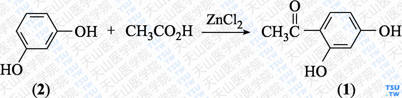 2，4-二羟基苯乙酮（分子式：C<sub>8</sub>H<sub>8</sub>O<sub>3</sub>）的合成方法路线及其结构式