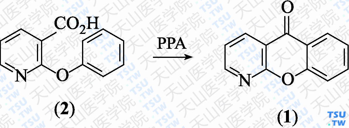 5<i>H</i>-[1]-苯并吡喃[2，3-<i>b</i>]吡啶-5-酮（分子式：C<sub>12</sub>H<sub>7</sub>NO<sub>2</sub>）的合成方法路线及其结构式