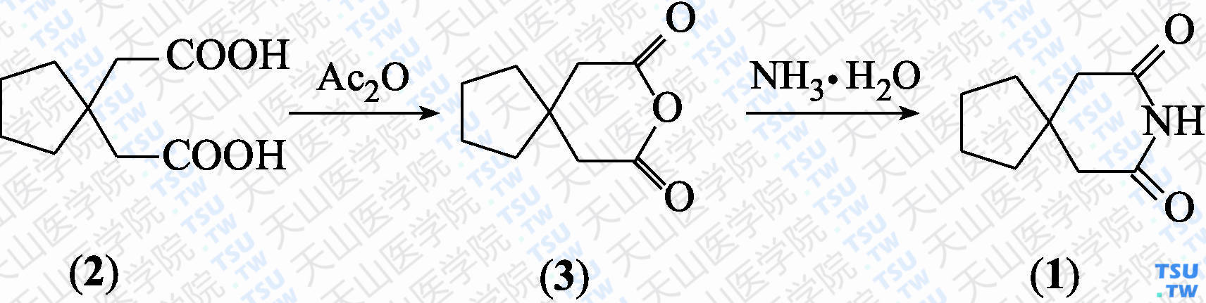 <i>β</i>，<i>β</i>-四亚甲基戊二酰亚胺（分子式：C<sub>9</sub>H<sub>13</sub>NO<sub>2</sub>）的合成方法路线及其结构式