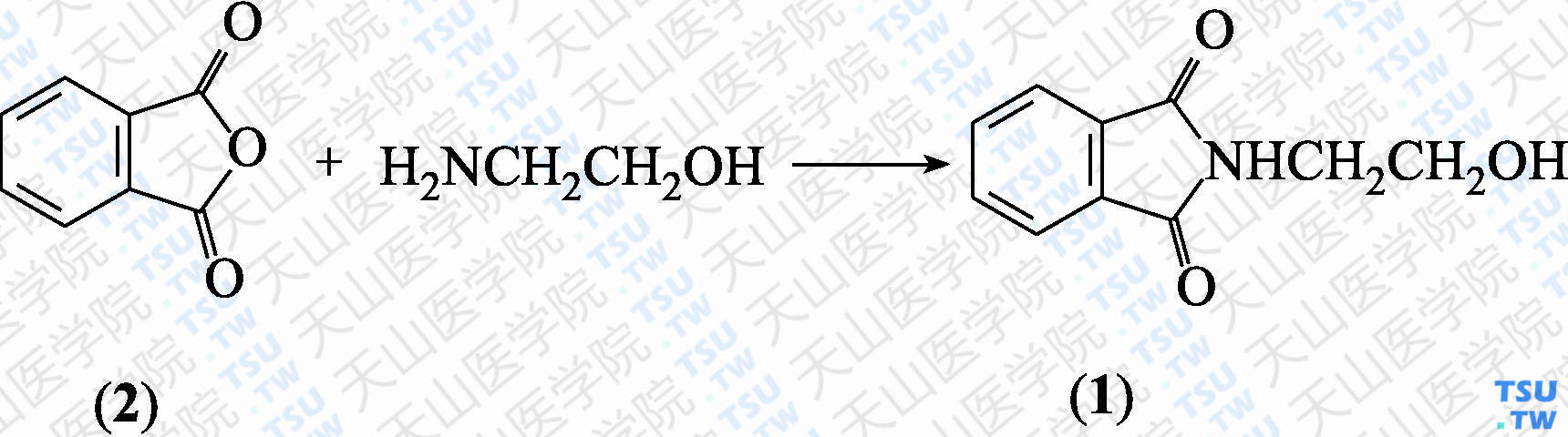 <i>N</i>-（2-羟乙基）邻苯二甲酰亚胺（分子式：C<sub>10</sub>H<sub>9</sub>NO<sub>3</sub>）的合成方法路线及其结构式
