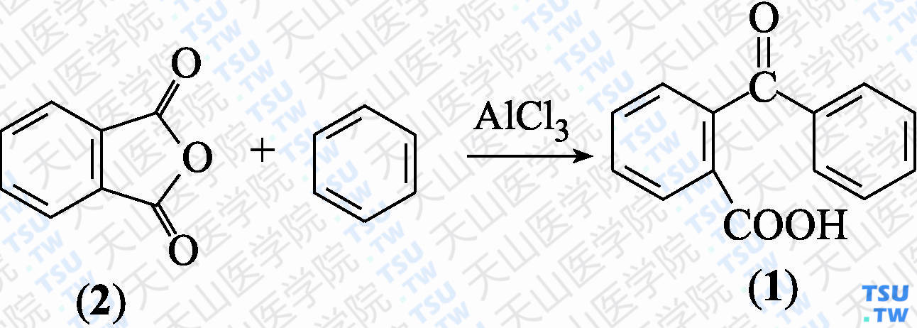 邻苯甲酰基苯甲酸（分子式：C<sub>14</sub>H<sub>10</sub>O<sub>3</sub>）的合成方法路线及其结构式