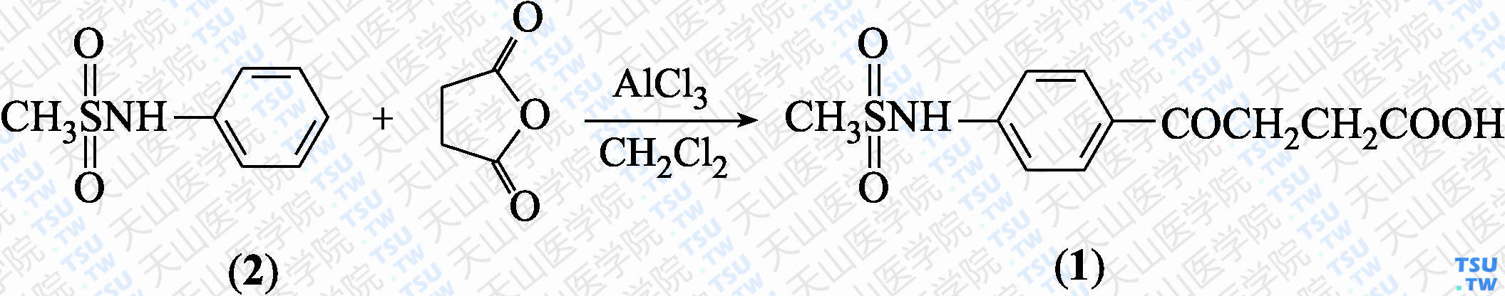 4-氧代-4-（4-甲磺酰氨基苯基）丁酸（分子式：C<sub>11</sub>H<sub>13</sub>NO<sub>5</sub>S）的合成方法路线及其结构式