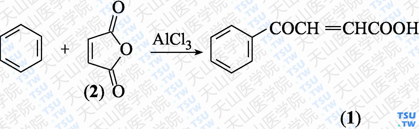 <i>β</i>-苯甲酰基丙烯酸（分子式：C<sub>10</sub>H<sub>8</sub>O<sub>3</sub>）的合成方法路线及其结构式