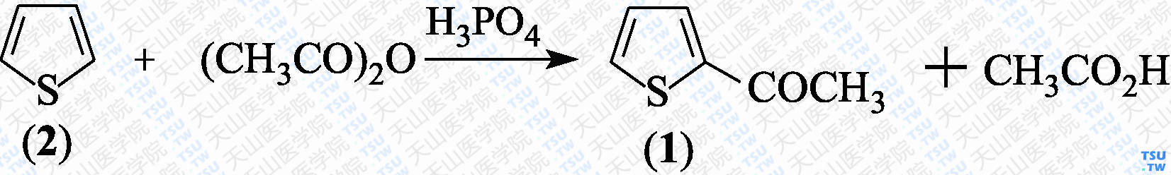 2-乙酰噻吩（分子式：C<sub>6</sub>H<sub>6</sub>OS）的合成方法路线及其结构式