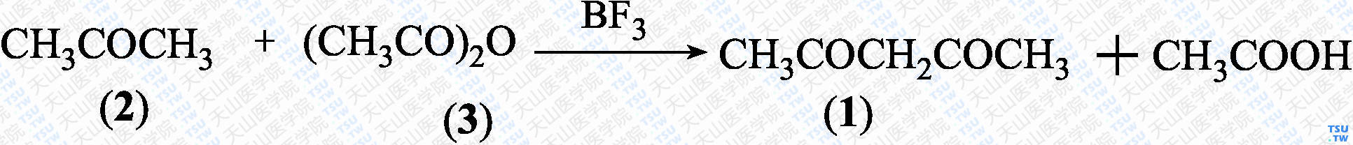 乙酰丙酮（分子式：C<sub>5</sub>H<sub>8</sub>O<sub>2</sub>）的合成方法路线及其结构式