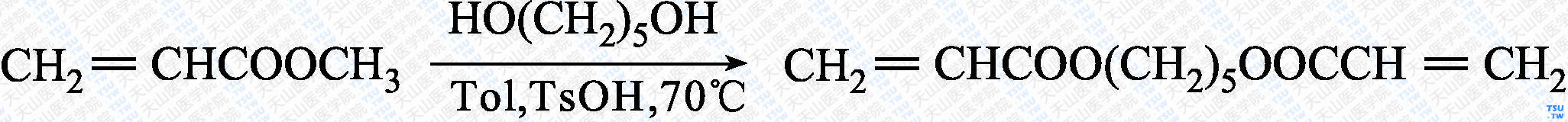 二丙烯酸1，5-戊二醇酯（分子式：C<sub>11</sub>H<sub>16</sub>O<sub>4</sub>）的合成方法路线及其结构式