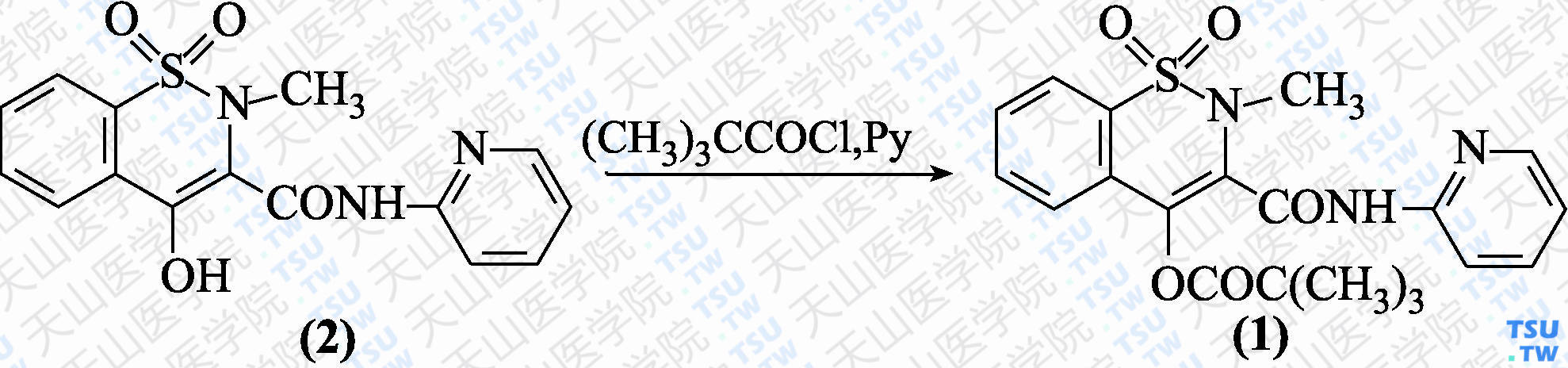 吡罗昔康特戊酸酯（分子式：C<sub>20</sub>H<sub>21</sub>N<sub>3</sub>O<sub>5</sub>S）的合成方法路线及其结构式