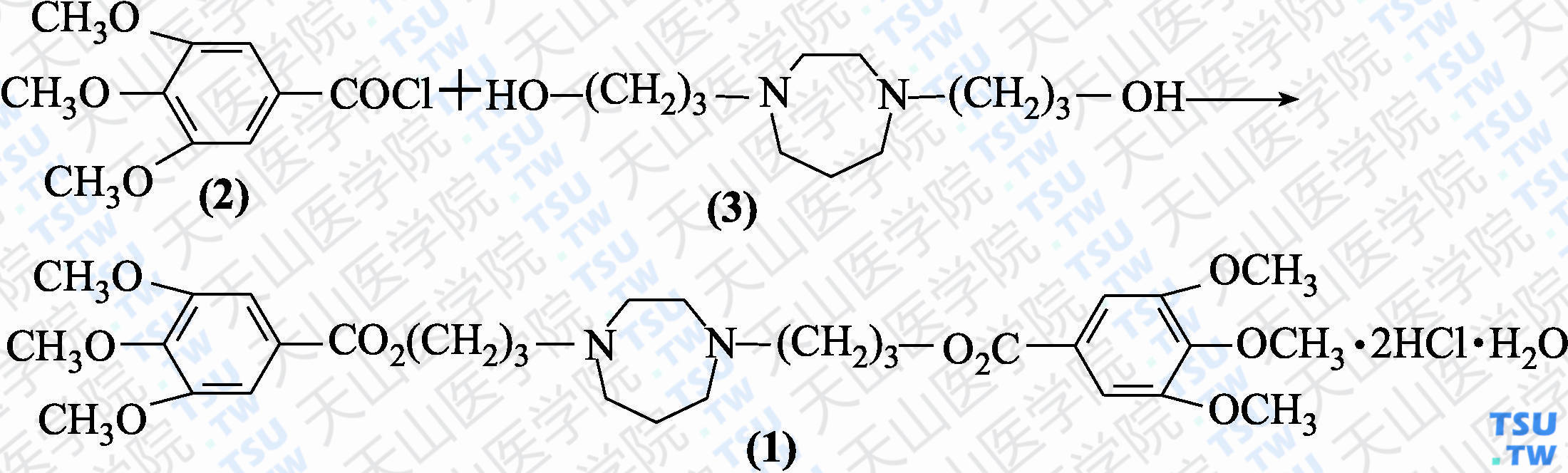 地拉䓬（分子式：C<sub>31</sub>H<sub>44</sub>N<sub>2</sub>O<sub>10</sub>·2HCl ·H<sub>2</sub>O）的合成方法路线及其结构式