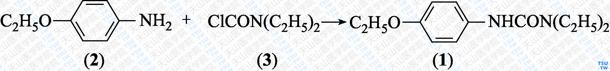 3-（4-乙氧基苯基）-1，1-二乙基脲（分子式：C<sub>13</sub>H<sub>20</sub>N<sub>2</sub>O<sub>2</sub>）的合成方法路线及其结构式