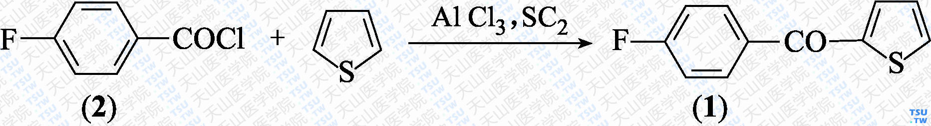 2-（对氟苯甲酰基）噻吩（分子式：C<sub>11</sub>H<sub>7</sub>FOS）的合成方法路线及其结构式