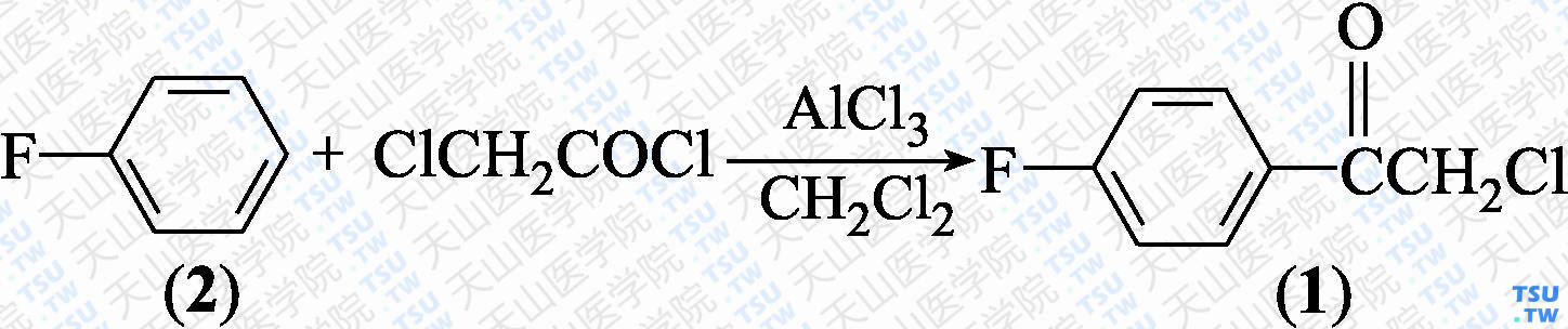 2-氯-1-（4-氟苯基）乙酮（分子式：C<sub>8</sub>H<sub>6</sub>ClFO）的合成方法路线及其结构式