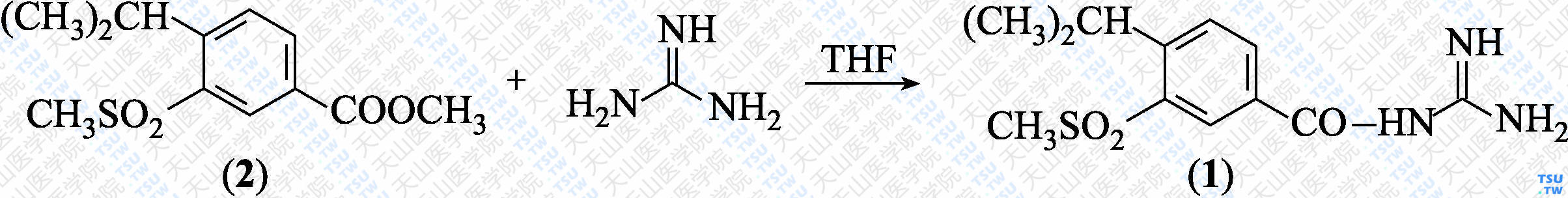 卡立帕米德（分子式：C<sub>12</sub>H<sub>17</sub>N<sub>3</sub>O<sub>3</sub>S）的合成方法路线及其结构式
