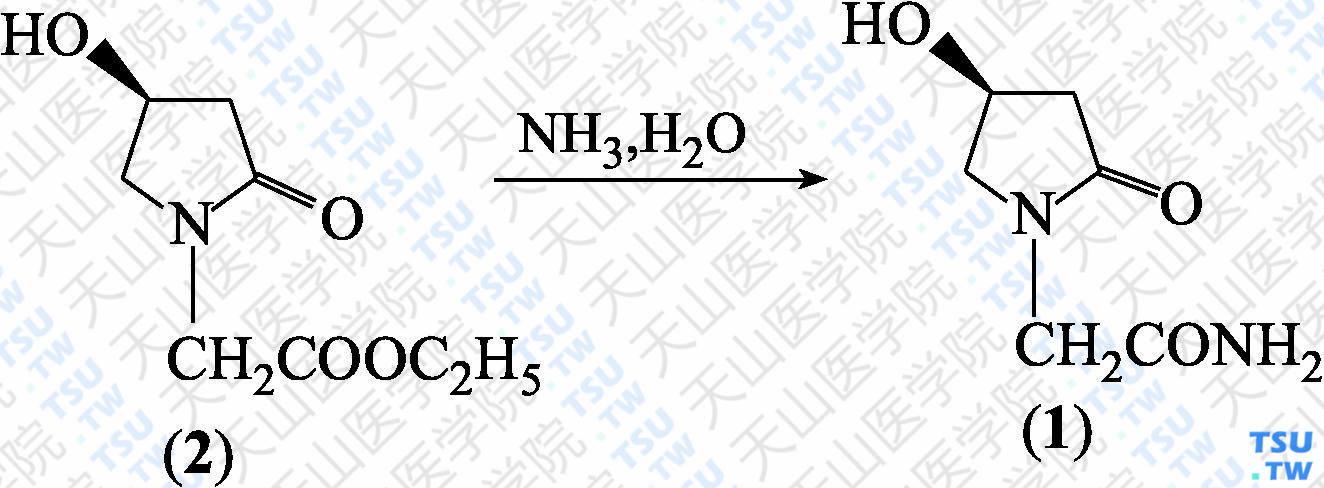 （<i>S</i>）-奥拉西坦（分子式：C<sub>6</sub>H<sub>10</sub>N<sub>2</sub>O<sub>3</sub>）的合成方法路线及其结构式