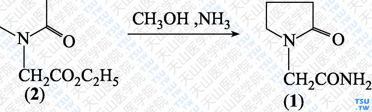 2-（氧代吡咯烷-1-基）乙酰胺（分子式：C<sub>6</sub>H<sub>10</sub>N<sub>2</sub>O<sub>2</sub>）的合成方法路线及其结构式