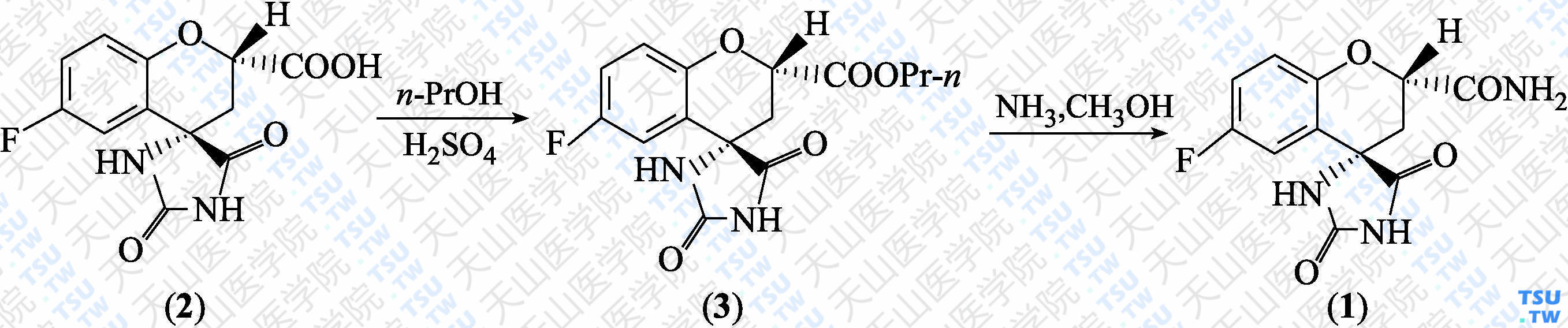 非达司他（分子式：C<sub>12</sub>H<sub>10</sub>FN<sub>3</sub>O<sub>4</sub>）的合成方法路线及其结构式