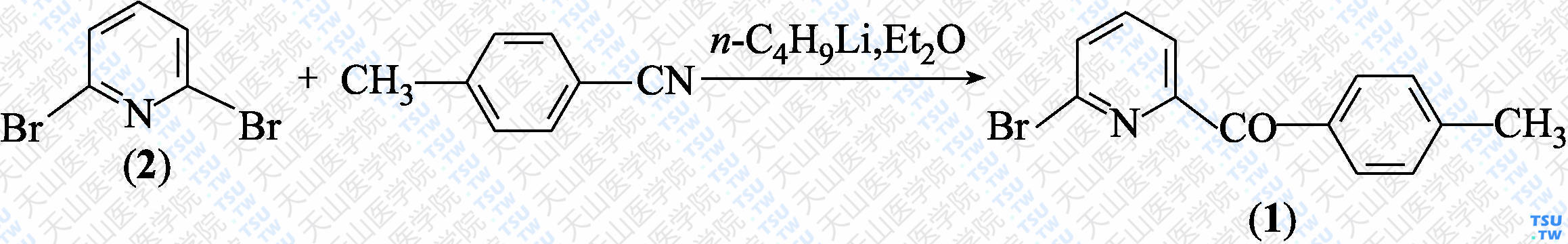 2-溴-6-（4-甲苯酰基）吡啶（分子式：C<sub>13</sub>H<sub>10</sub>BrNO）的合成方法路线及其结构式