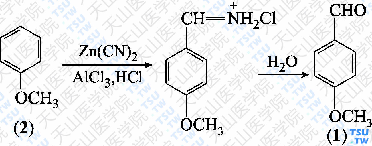 茴香醛（分子式：C<sub>8</sub>H<sub>8</sub>O<sub>2</sub>）的合成方法路线及其结构式