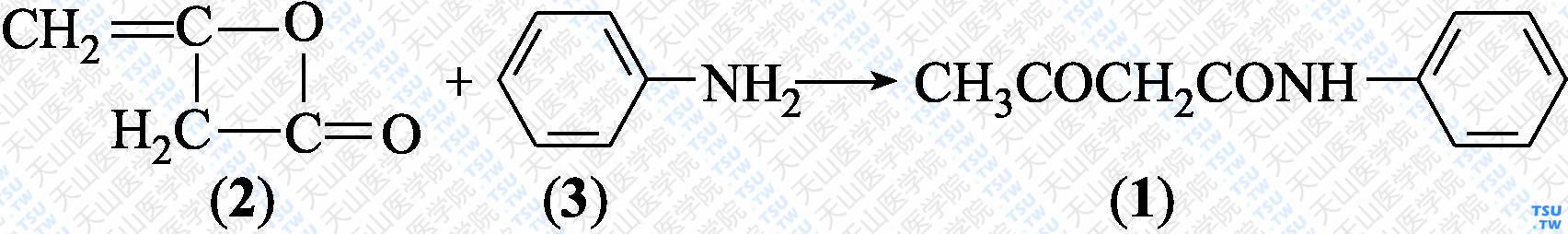 3-氧代-<i>N</i>-苯基丁酰胺（分子式：C<sub>10</sub>H<sub>11</sub>NO<sub>2</sub>）的合成方法路线及其结构式