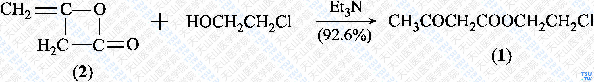 乙酰乙酸氯乙酯（分子式：C<sub>6</sub>H<sub>9</sub>ClO<sub>3</sub>）的合成方法路线及其结构式