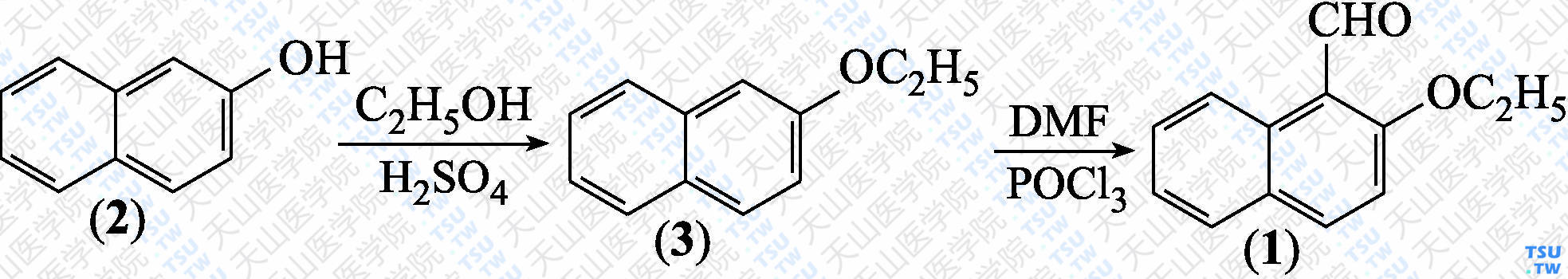 2-乙氧基-1-萘甲醛（分子式：C<sub>13</sub>H<sub>12</sub>O<sub>2</sub>）的合成方法路线及其结构式