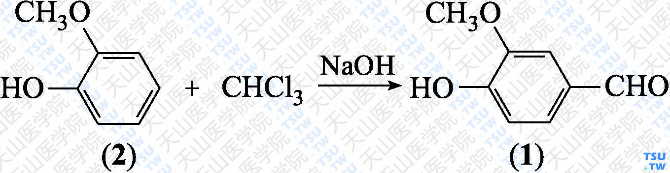 香草醛（分子式：C<sub>8</sub>H<sub>8</sub>O<sub>3</sub>）的合成方法路线及其结构式