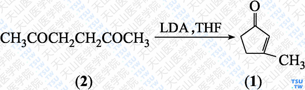 3-甲基-2-环戊烯酮（分子式：C<sub>6</sub>H<sub>8</sub>O）的合成方法路线及其结构式