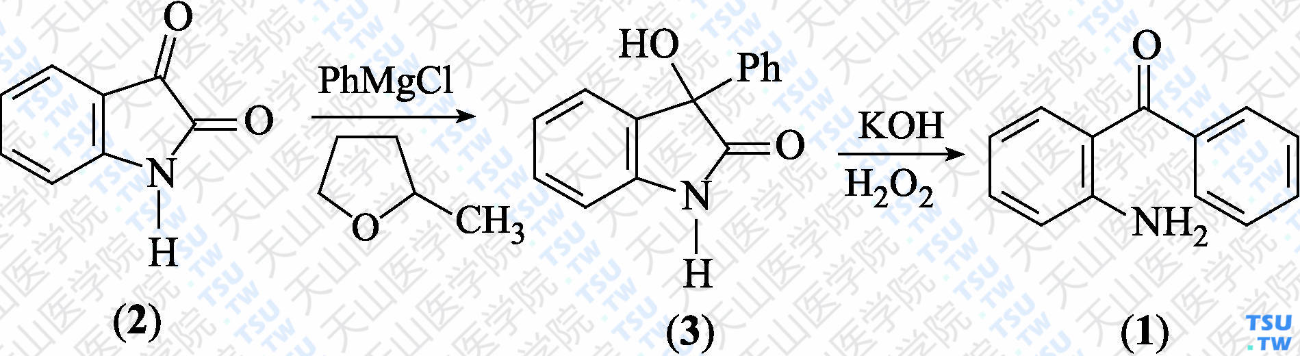 2-氨基二苯甲酮（分子式：C<sub>13</sub>H<sub>11</sub>NO）的合成方法路线及其结构式