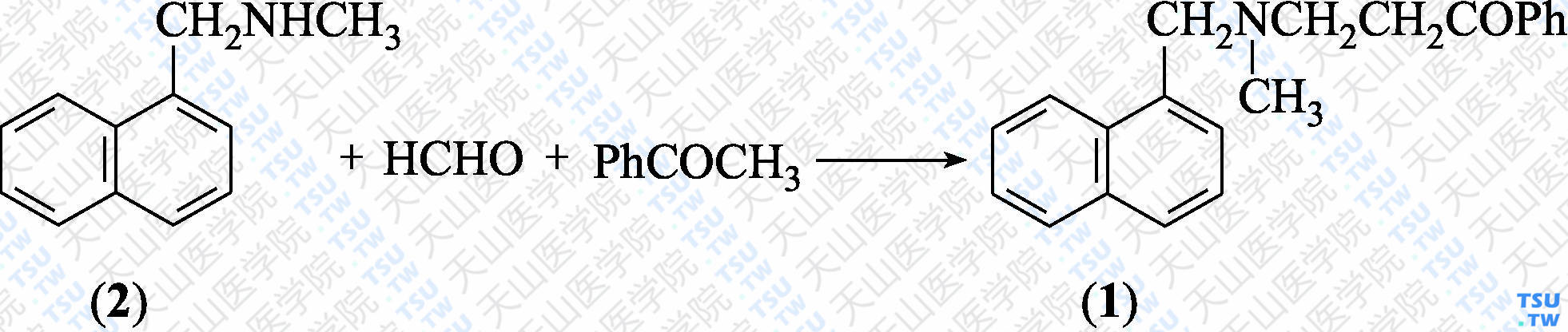 2-[<i>N</i>-甲基-<i>N</i>-（1-萘甲基）氨基]乙基苯基酮（分子式：C<sub>21</sub>H<sub>21</sub>NO）的合成方法路线及其结构式