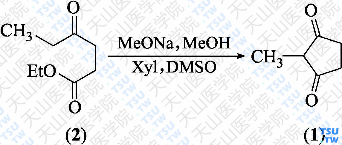 2-甲基-1，3-环戊二酮（分子式：C<sub>6</sub>H<sub>8</sub>O<sub>2</sub>）的合成方法路线及其结构式