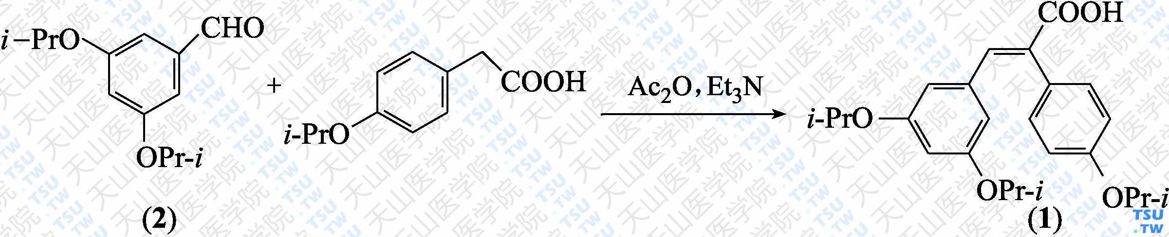 （<i>E</i>）-3-（3，5-二异丙氧基苯基）-2-（4-异丙氧基苯基）丙烯酸（分子式：C<sub>24</sub>H<sub>30</sub>O<sub>5</sub>）的合成方法路线及其结构式