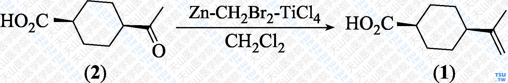 <i>cis</i>-4-异丙烯基环己基甲酸（分子式：C<sub>10</sub>H<sub>16</sub>O<sub>2</sub>）的合成方法路线及其结构式