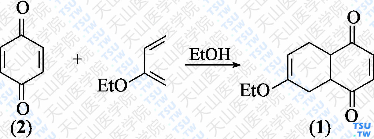 6-乙氧基-4<i>α</i>，5，8，8<i>α</i>-四氢萘-1，4-二酮（分子式：C<sub>12</sub>H<sub>14</sub>O<sub>3</sub>）的合成方法路线及其结构式