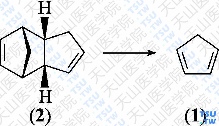 环戊二烯（分子式：C<sub>5</sub>H<sub>6</sub>）的合成方法路线及其结构式