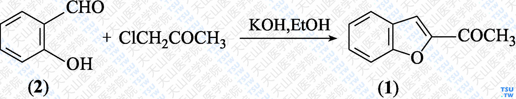 2-乙酰基苯并呋喃（分子式：C<sub>10</sub>H<sub>8</sub>O<sub>2</sub>）的合成方法路线及其结构式