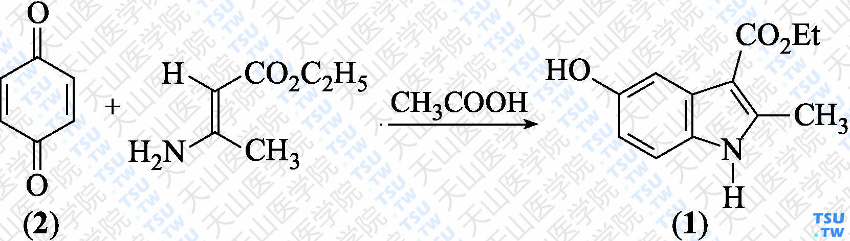 2-甲基-5-羟基吲哚-3-羧酸乙酯（分子式：C<sub>12</sub>H<sub>13</sub>NO<sub>3</sub>）的合成方法路线及其结构式