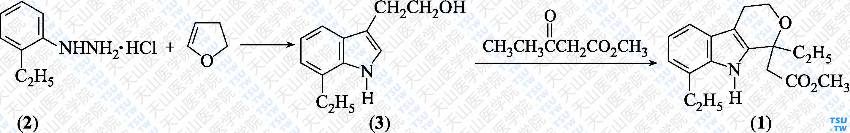 依托度酸甲酯（分子式：C<sub>18</sub>H<sub>23</sub>NO<sub>3</sub>）的合成方法路线及其结构式