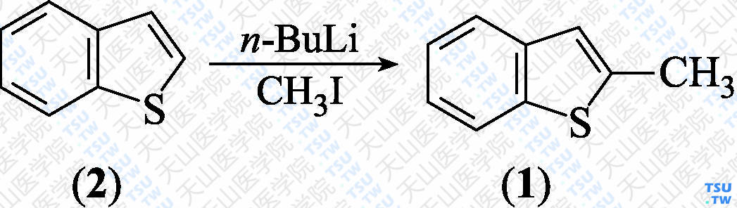 2-甲基苯并噻吩（分子式：C<sub>9</sub>H<sub>8</sub>S）的合成方法路线及其结构式