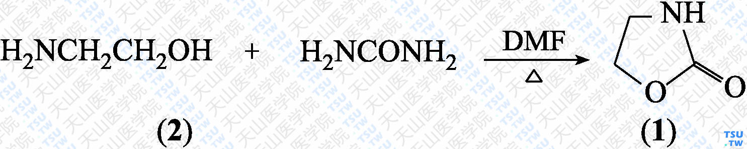 2-噁唑烷酮（分子式：C<sub>3</sub>H<sub>5</sub>NO<sub>2</sub>）的合成方法路线及其结构式