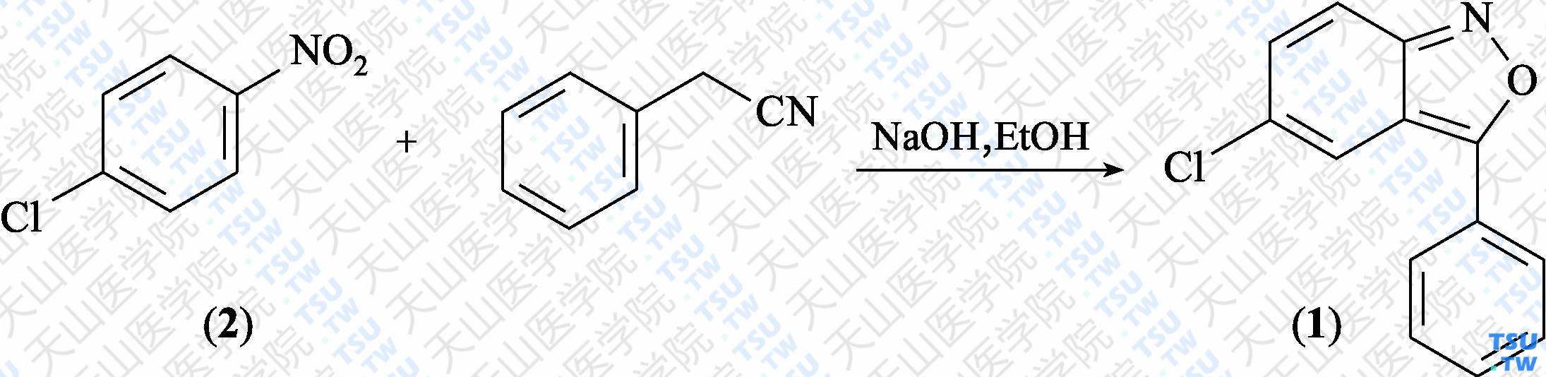 5-氯-3-苯基-苯并异噁唑（分子式：C<sub>13</sub>H<sub>8</sub>ClNO）的合成方法路线及其结构式