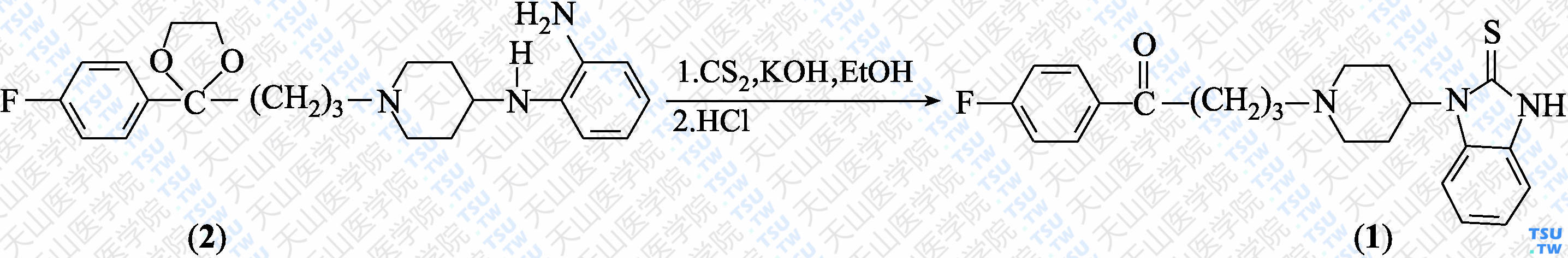 替米哌隆（分子式：C<sub>22</sub>H<sub>24</sub>FN<sub>3</sub>OS）的合成方法路线及其结构式