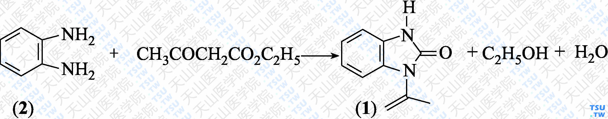 1-异丙烯基-1，3-二氢-2<i>H</i>-1，3-苯并咪唑-2-酮（分子式：C<sub>10</sub>H<sub>10</sub>N<sub>2</sub>O）的合成方法路线及其结构式