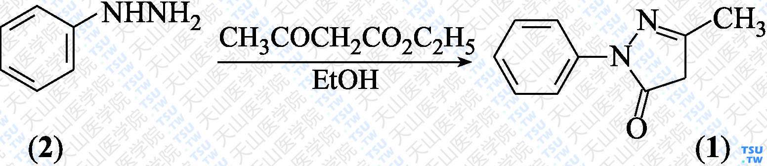 3-甲基-1-苯基吡唑啉-5-酮（分子式：C<sub>10</sub>H<sub>10</sub>N<sub>2</sub>O）的合成方法路线及其结构式