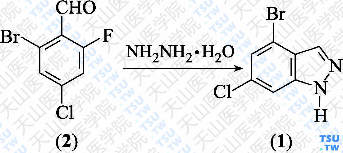 4-溴-6-氯吲唑（分子式：C<sub>7</sub>H<sub>4</sub>BrClN<sub>2</sub>）的合成方法路线及其结构式