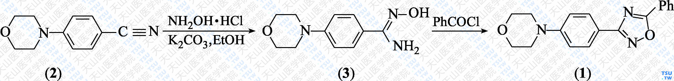3-（4-吗啉基苯基）-5-苯基-1，2，4-噁二唑（分子式：C<sub>18</sub>H<sub>17</sub>N<sub>3</sub>O<sub>2</sub>）的合成方法路线及其结构式
