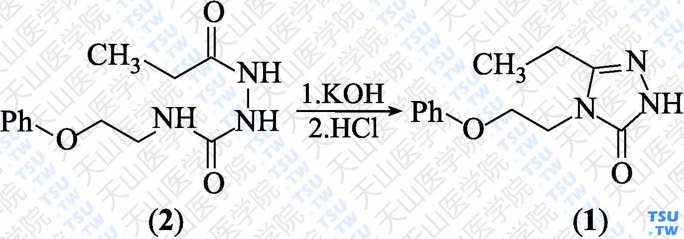 5-乙基-4-（2-苯氧基乙基）-2<i>H</i>-1，2，4-三唑-3（4<i>H</i>）-酮（分子式：C<sub>12</sub>H<sub>15</sub>N<sub>3</sub>O<sub>2</sub>）的合成方法路线及其结构式